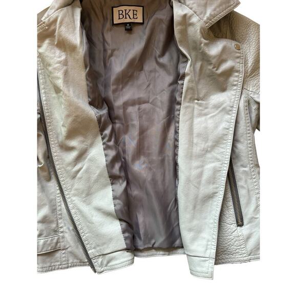 BKE Asymmetrical Zip Front Faux‎ Leather Jacket - Light Gray - Zipper Sleeve - M - Picture 12 of 15
